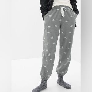 🆕 GAP Women's Flannel PJ Pajamas Joggers Sleep Pants Bottoms Gray Bears XS 0-2